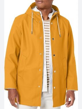Tommy Hilfiger Men’s Yellow Rubberized Hooded Rain Jacket Size Small